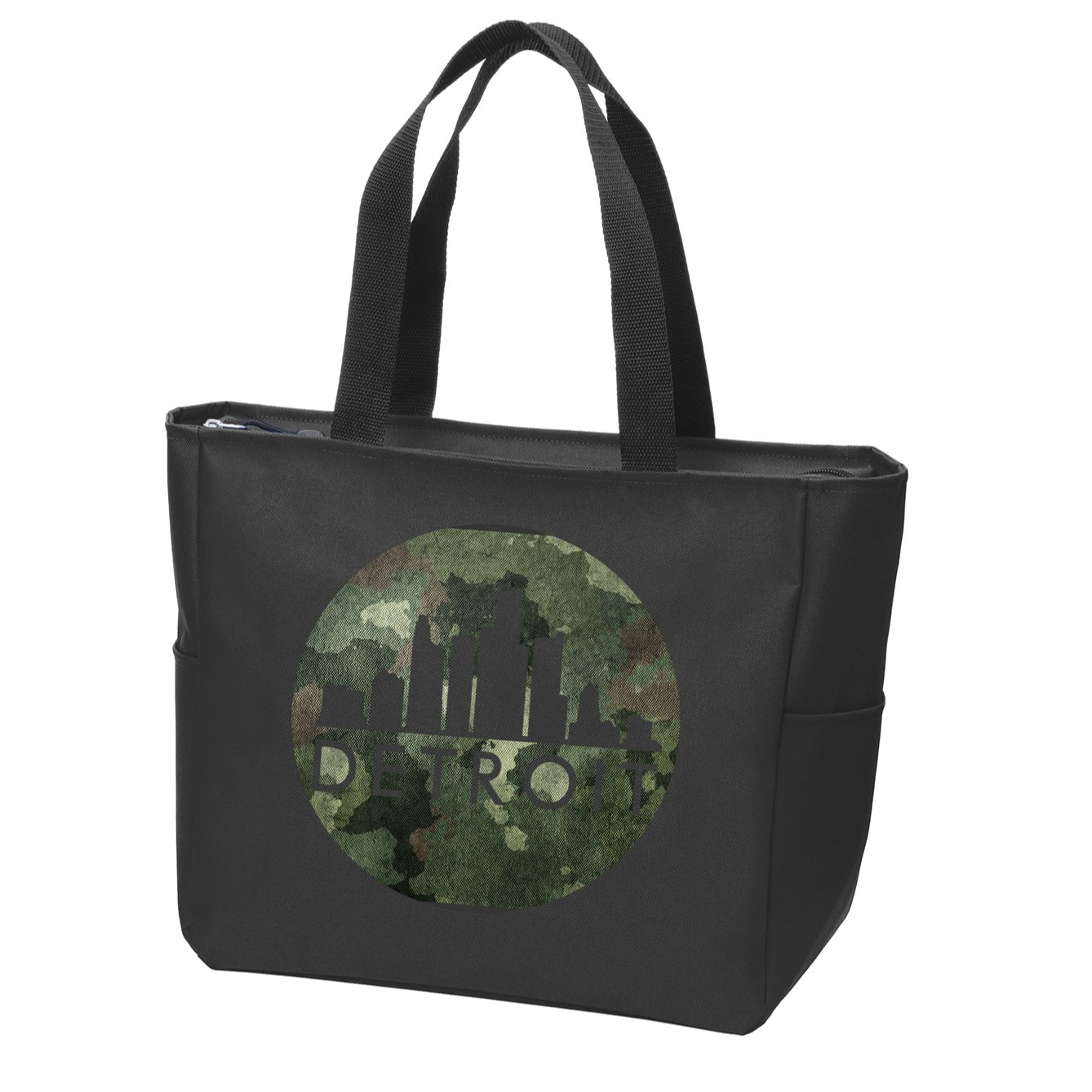 Camo Detroit Skyline Logo Zip Tote Bag