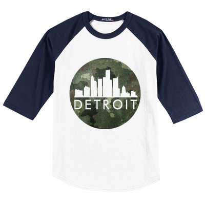 Camo Detroit Skyline Logo Baseball Sleeve Shirt