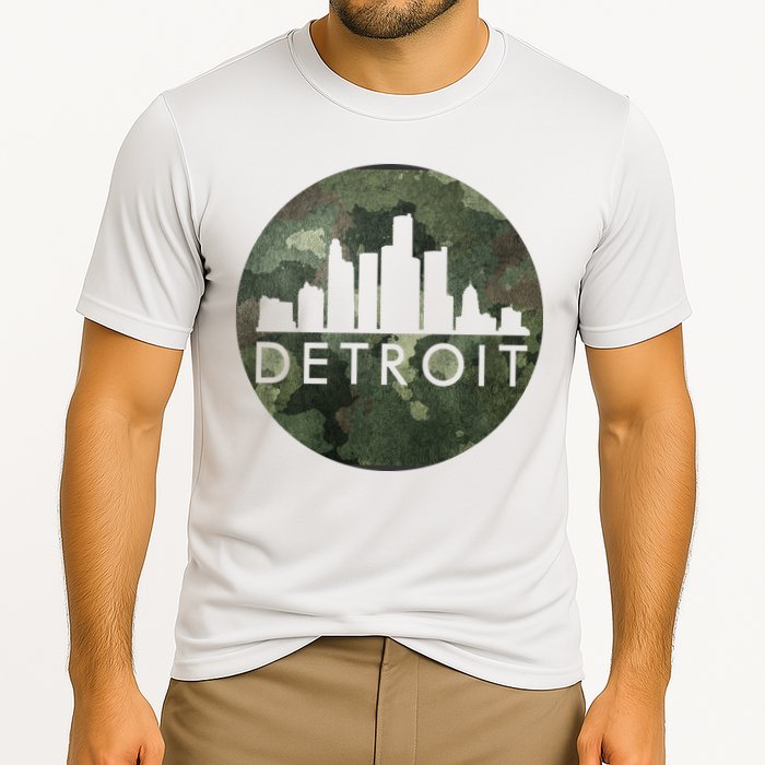 Camo Detroit Skyline Logo Cooling Performance Crew T-Shirt