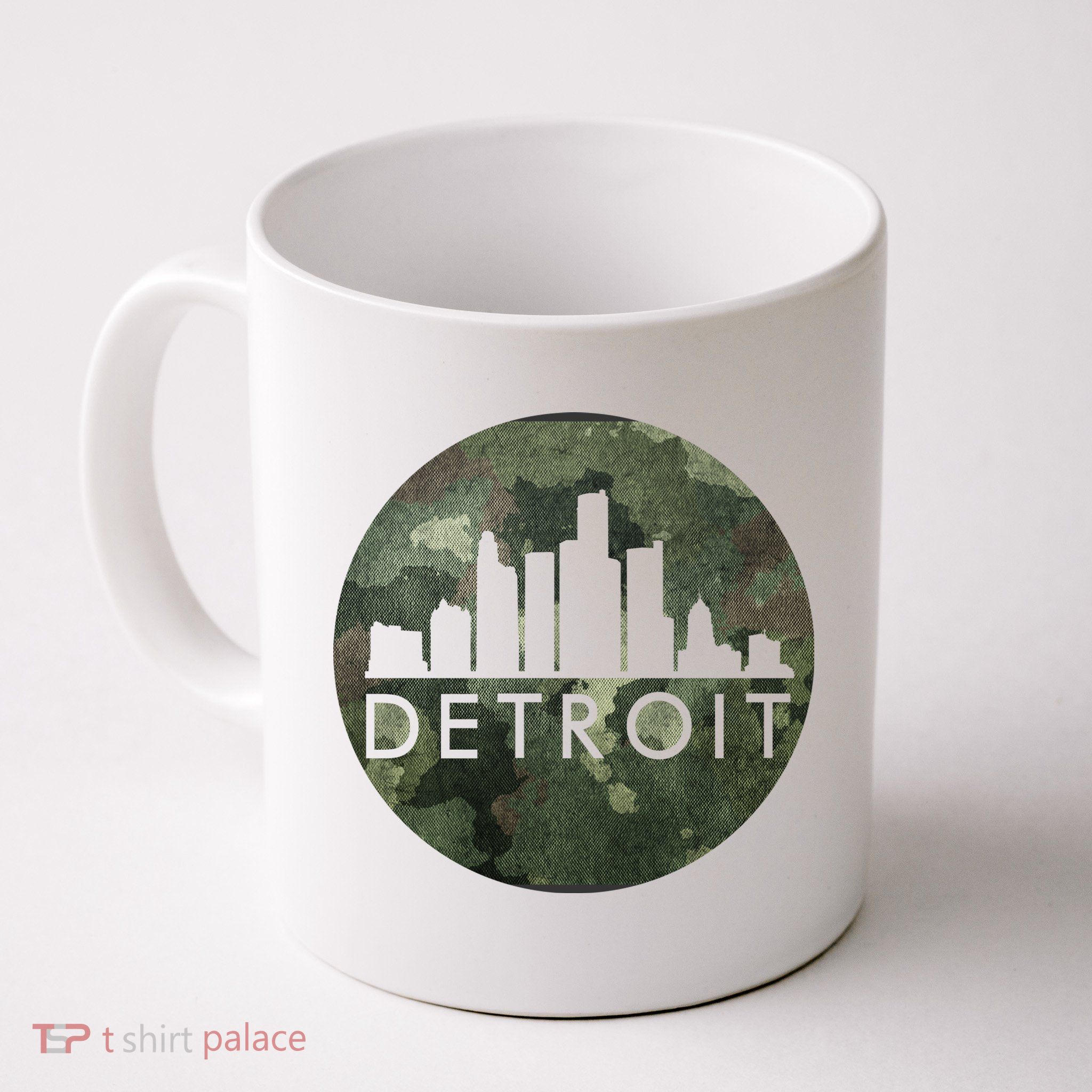 Camo Detroit Skyline Logo Mug