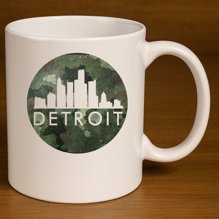 Camo Detroit Skyline Logo 11oz C Handle Ceramic Mug