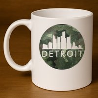 Camo Detroit Skyline Logo 11oz C Handle Ceramic Mug