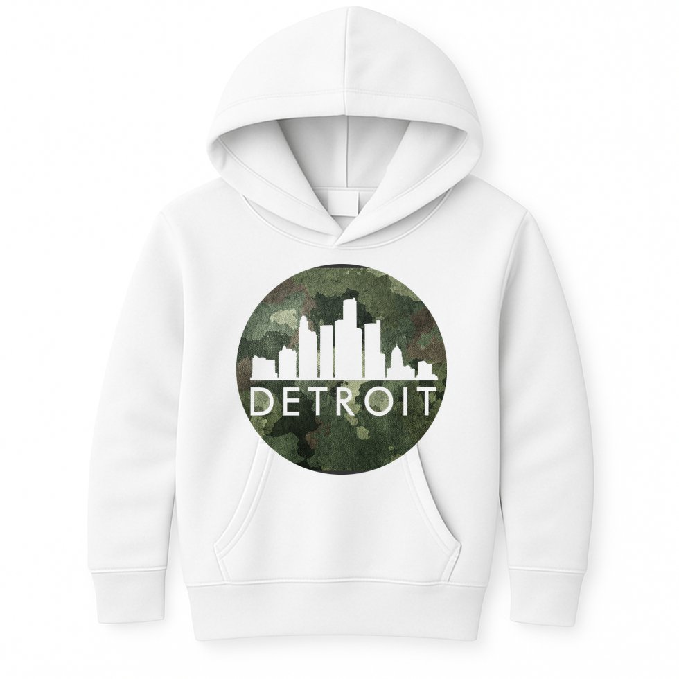 Camo Detroit Skyline Logo Kids Hoodie