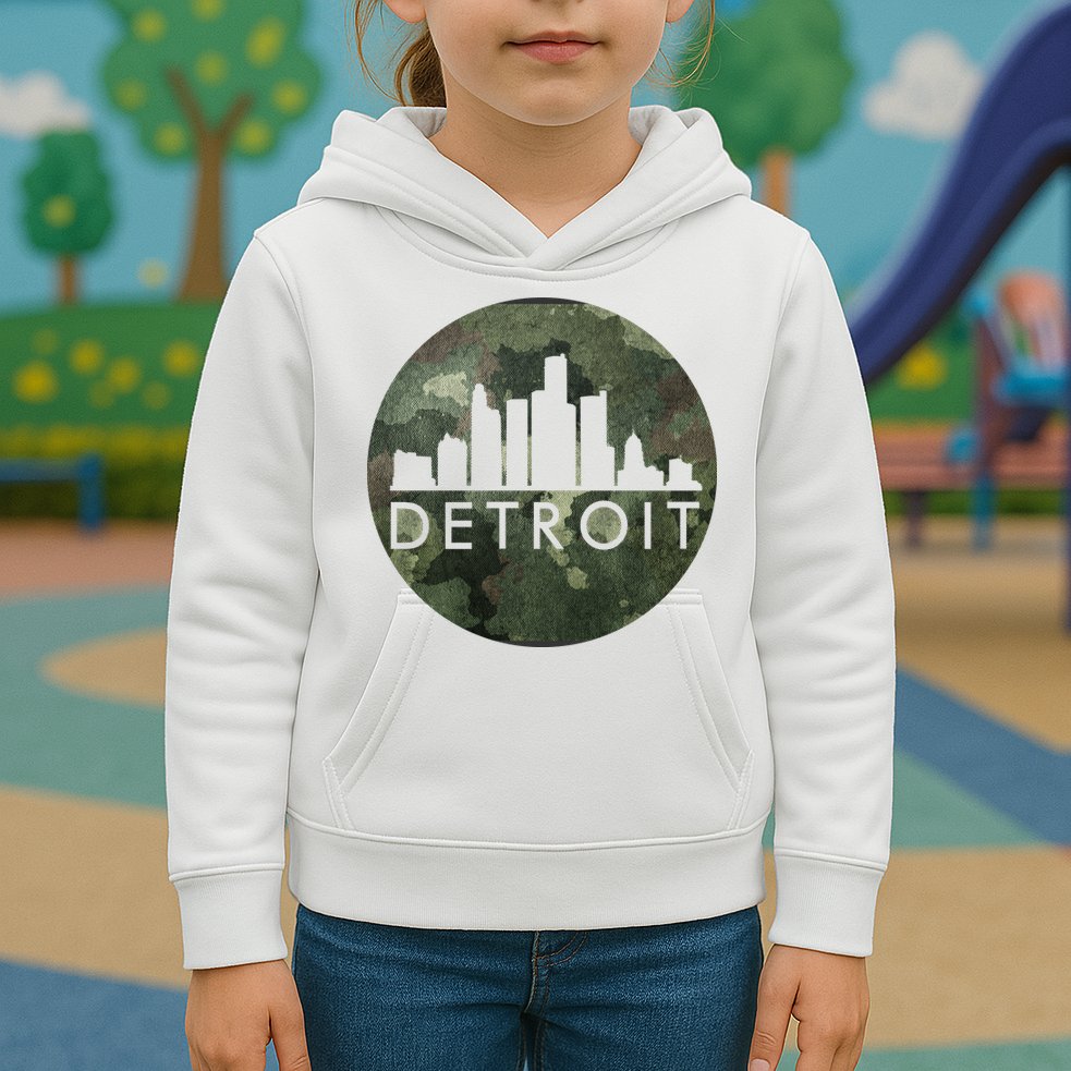 Camo Detroit Skyline Logo Kids Hoodie