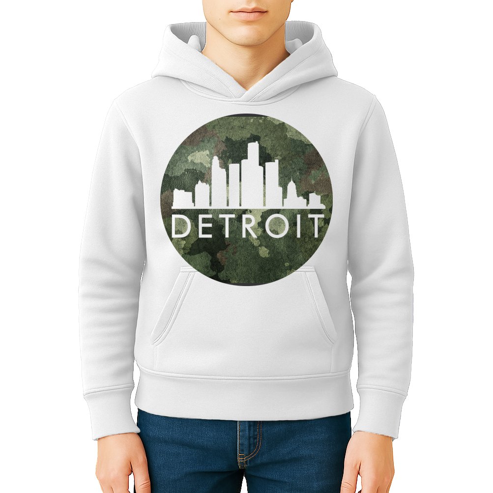 Camo Detroit Skyline Logo Kids Hoodie