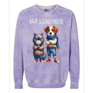 Cat & Dog Silly Staring Rage Is Consuming Us Colorblast Crewneck Sweatshirt