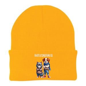 Cat & Dog Silly Staring Rage Is Consuming Us Knit Cap Winter Beanie