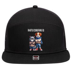 Cat & Dog Silly Staring Rage Is Consuming Us 7 Panel Mesh Trucker Snapback Hat