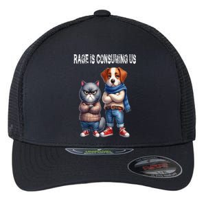 Cat & Dog Silly Staring Rage Is Consuming Us Flexfit Unipanel Trucker Cap