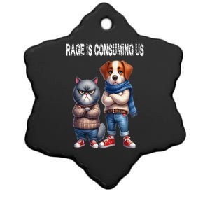 Cat & Dog Silly Staring Rage Is Consuming Us Ceramic Star Ornament