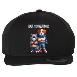 Cat & Dog Silly Staring Rage Is Consuming Us Wool Snapback Cap