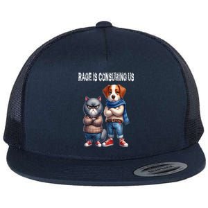 Cat & Dog Silly Staring Rage Is Consuming Us Flat Bill Trucker Hat