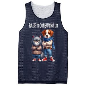 Cat & Dog Silly Staring Rage Is Consuming Us Mesh Reversible Basketball Jersey Tank