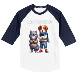 Cat & Dog Silly Staring Rage Is Consuming Us Baseball Sleeve Shirt