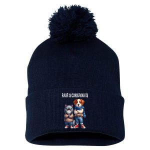 Cat & Dog Silly Staring Rage Is Consuming Us Pom Pom 12in Knit Beanie