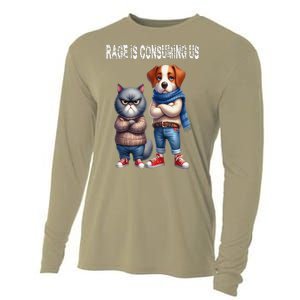 Cat & Dog Silly Staring Rage Is Consuming Us Cooling Performance Long Sleeve Crew