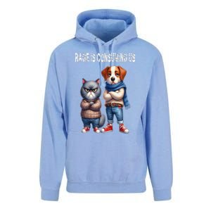 Cat & Dog Silly Staring Rage Is Consuming Us Unisex Surf Hoodie