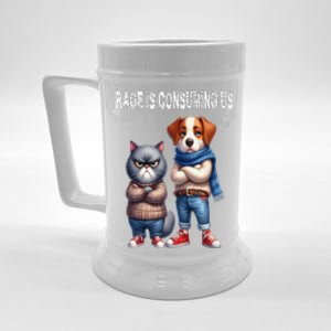 Cat & Dog Silly Staring Rage Is Consuming Us Beer Stein