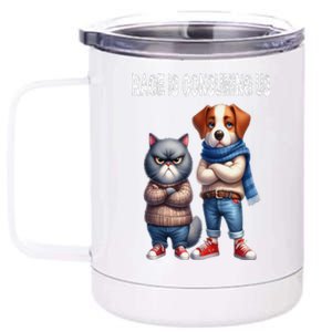 Cat & Dog Silly Staring Rage Is Consuming Us 12 oz Stainless Steel Tumbler Cup