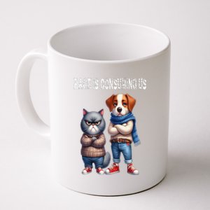 Cat & Dog Silly Staring Rage Is Consuming Us Coffee Mug