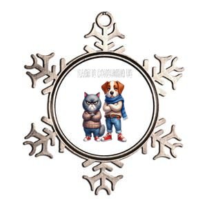 Cat & Dog Silly Staring Rage Is Consuming Us Metallic Star Ornament