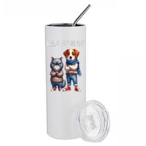 Cat & Dog Silly Staring Rage Is Consuming Us Stainless Steel Tumbler