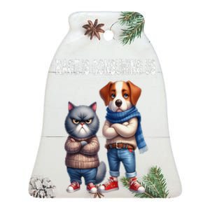 Cat & Dog Silly Staring Rage Is Consuming Us Ceramic Bell Ornament