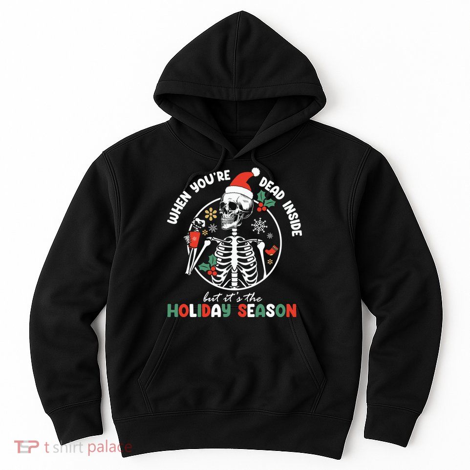 Coffee Drinking Skeleton Christmas Skull Santa Hat Xmas Hoodie
