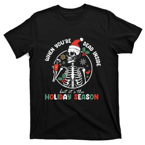 Coffee Drinking Skeleton Christmas Skull Santa Hat Xmas T-Shirt