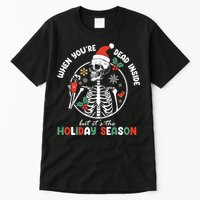 Coffee Drinking Skeleton Christmas Skull Santa Hat Xmas Tall T-Shirt