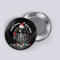 Coffee Drinking Skeleton Christmas Skull Santa Hat Xmas Button