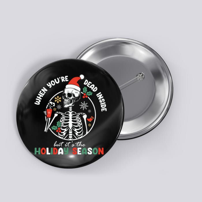 Coffee Drinking Skeleton Christmas Skull Santa Hat Xmas Button