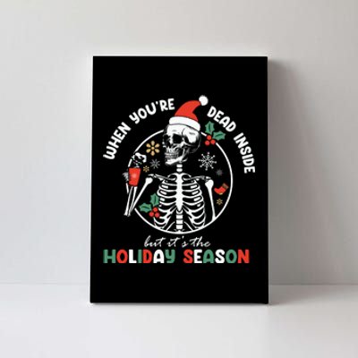 Coffee Drinking Skeleton Christmas Skull Santa Hat Xmas Canvas