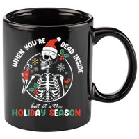 Coffee Drinking Skeleton Christmas Skull Santa Hat Xmas 11oz C Handle Ceramic Mug