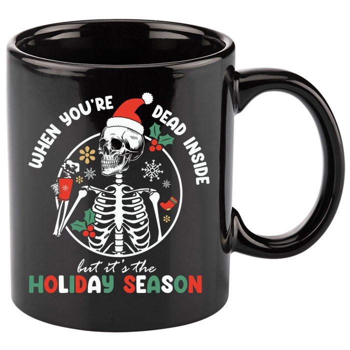 Coffee Drinking Skeleton Christmas Skull Santa Hat Xmas 11oz C Handle Ceramic Mug