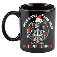 Coffee Drinking Skeleton Christmas Skull Santa Hat Xmas 11oz C Handle Ceramic Mug