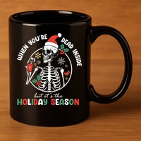 Coffee Drinking Skeleton Christmas Skull Santa Hat Xmas 11oz C Handle Ceramic Mug
