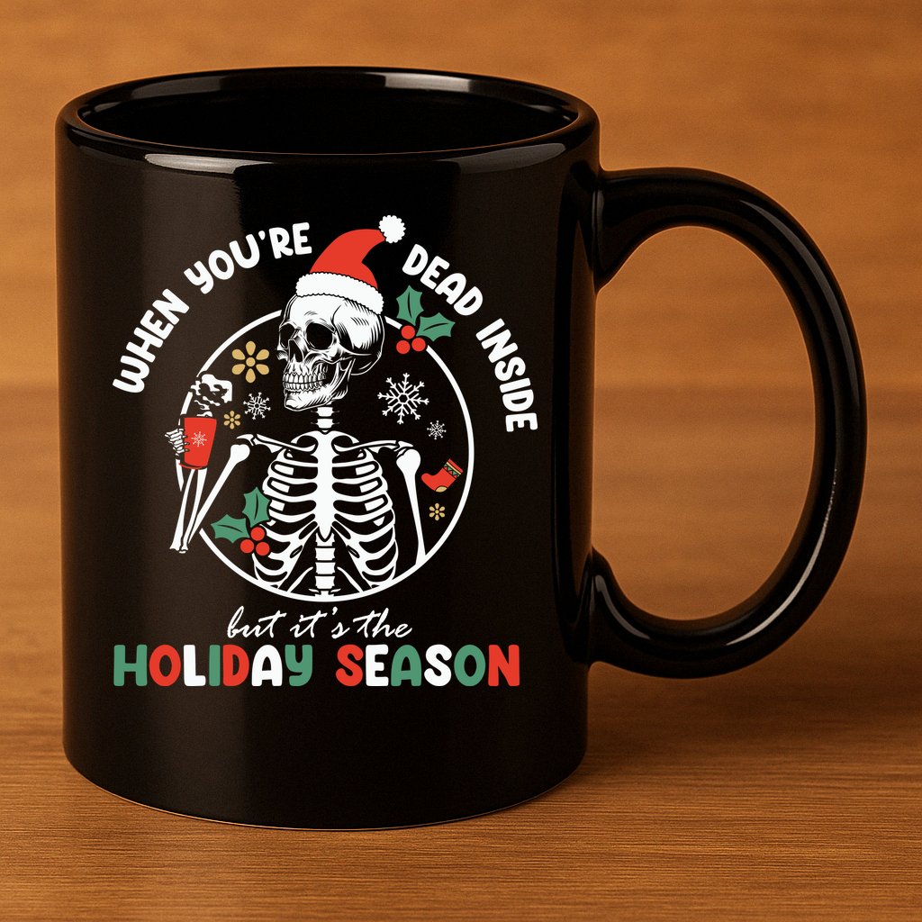 Coffee Drinking Skeleton Christmas Skull Santa Hat Xmas 11oz C Handle Ceramic Mug