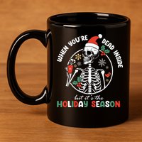 Coffee Drinking Skeleton Christmas Skull Santa Hat Xmas 11oz C Handle Ceramic Mug