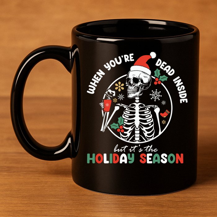 Coffee Drinking Skeleton Christmas Skull Santa Hat Xmas 11oz C Handle Ceramic Mug