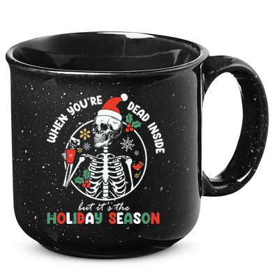 Coffee Drinking Skeleton Christmas Skull Santa Hat Xmas 15oz Campfire Ceramic Mug