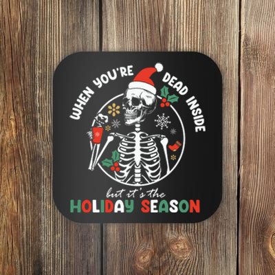 Coffee Drinking Skeleton Christmas Skull Santa Hat Xmas Coaster