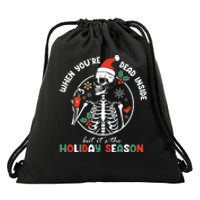 Coffee Drinking Skeleton Christmas Skull Santa Hat Xmas Drawstring Bag