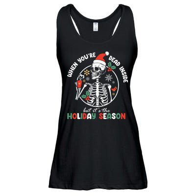 Coffee Drinking Skeleton Christmas Skull Santa Hat Xmas Ladies Essential Flowy Tank