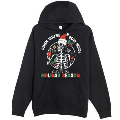 Coffee Drinking Skeleton Christmas Skull Santa Hat Xmas Premium Pullover Hoodie