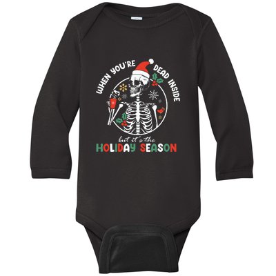 Coffee Drinking Skeleton Christmas Skull Santa Hat Xmas Baby Long Sleeve Bodysuit