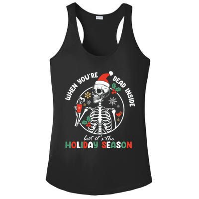 Coffee Drinking Skeleton Christmas Skull Santa Hat Xmas Ladies PosiCharge Competitor Racerback Tank
