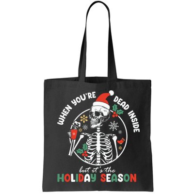 Coffee Drinking Skeleton Christmas Skull Santa Hat Xmas Bag