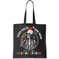 Coffee Drinking Skeleton Christmas Skull Santa Hat Xmas Tote Bag