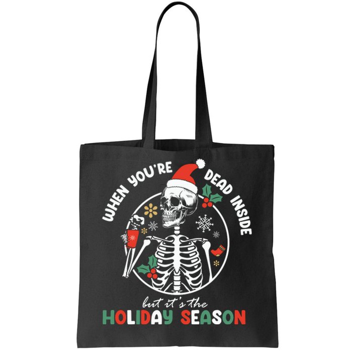 Coffee Drinking Skeleton Christmas Skull Santa Hat Xmas Tote Bag